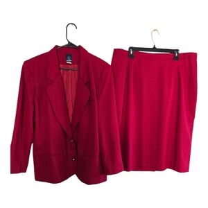 Vintage Panther 2Piece Skirt Suit 24W Red Long Sleeve Button Up Career